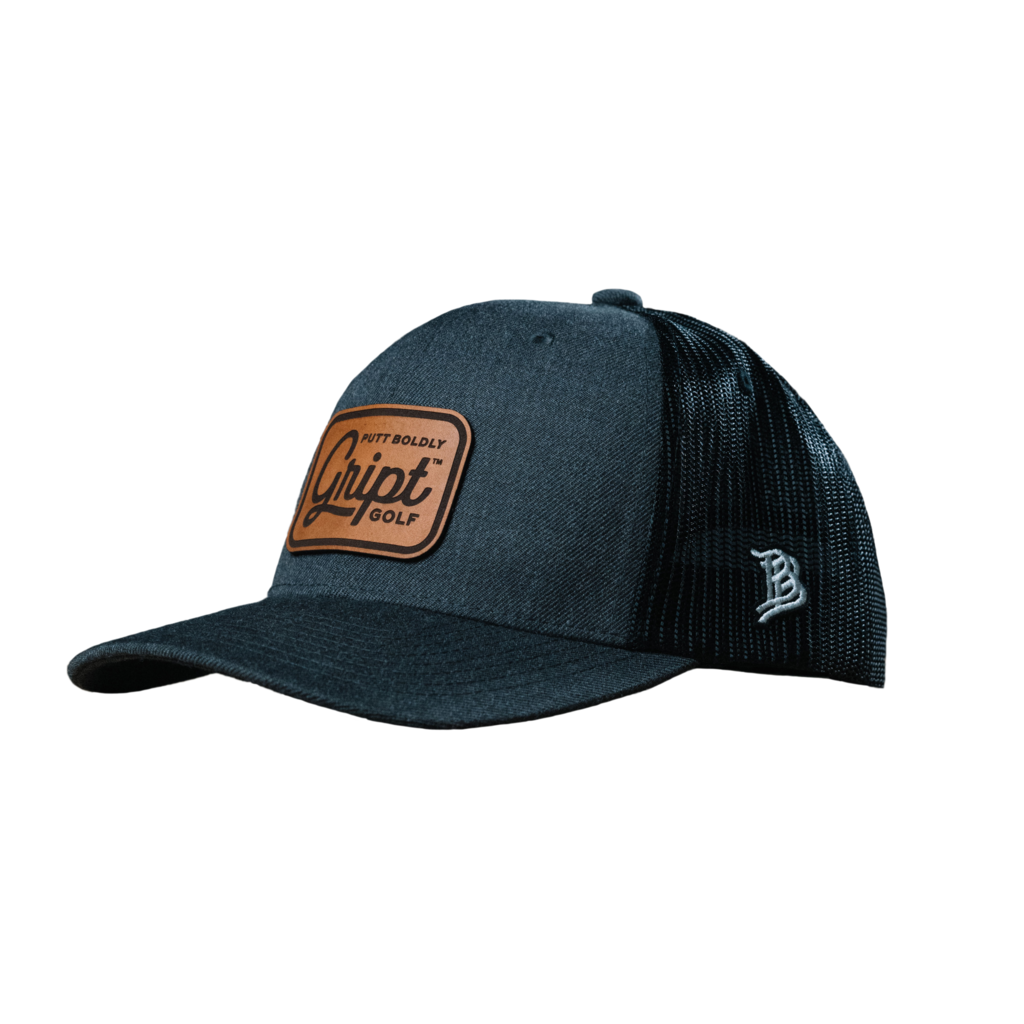 Trucker Charcoal Hat - Gript Golf with brown leather patch