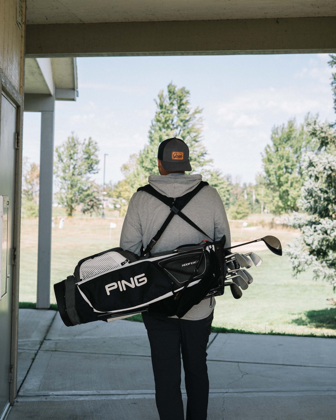 Trucker Charcoal Hat - Gript Golf with brown leather patch