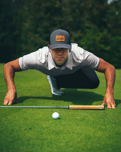 Trucker Charcoal Hat - Gript Golf with brown leather patch